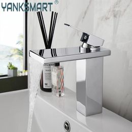 Bathroom Sink Faucets YANKSMART Luxury Chrome Polished Faucet Basin Deck Mounted Waterfall Bathtub Washbasin Mixer Water Tap