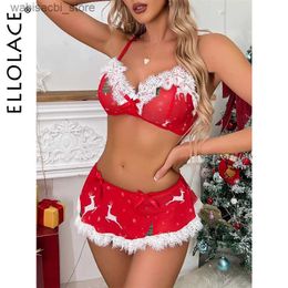 Sexy Set Ellolace Christmas Lingerie Female Lace Sex Suit Fantasy Push-Up Bra Set Mint Skirt Soft Underwear Red Intimate Sets L2447