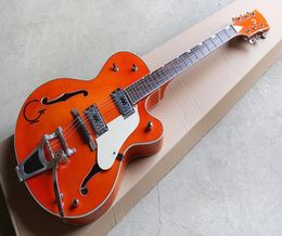 Factory Custom Rosewood Fingerboard Semihollow Orange body Electric Guitar with Chrome hardwareTremolo bridgecan be customized2311083