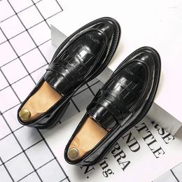 Casual Shoes Crocodile Pattern Loafers Fashion Thick Sole Men's Handmade Leather Business Oxford