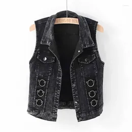 Women's Vests Fashion Denim Vest Female Spring Autumn Sleeveless Wild Tops Short Jacket Women Jean Waistcoat White Black Chaleco Mujer S-5XL