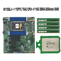 Motherboards For Supermicro H11SSLI Motherboard Socket SP3 +1* EPYC 7642 48C / 96T180W CPU Processor +4* 16GB = 64GB RAM DDR42666mhz Memory