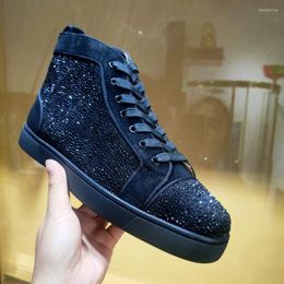 Casual Shoes Men's Luxury Rhinestone High Cut Sneakers Designer BoaHigh-quality With Trendy