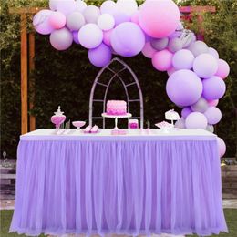 Tulle table skirt highend goldrimmed mesh wedding Years party decoration el supplies cover y240320