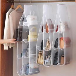 Storage Bags Hanging Handbag Organiser For Wardrobe Closet Mesh Transparent Bag Door Wall Clear Sundry Shoe With Hanger Pouch