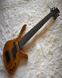 Factory Orange 7 Strings Electric Bass Guitar with Mahogany BodyBlack HardwaresMap Grain VeneerCan be Customized9159214