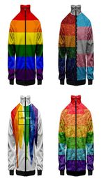 3d Stand Collar LGBT Rainbow Flag Lesbians Gays Fashion Men Women Zipper Hoodies Jackets Long Sleeve Harajuku 3D Sweatshirt Tops M4475694