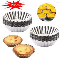 Baking Moulds 20/10pcs Reusable Non-stick Ripple Egg Tart Mold Aluminum Alloy Flower Shape Cupcake Pudding Jelly Muffin Cup