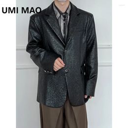 Men's Suits UMI MAO Yamamoto Dark Lacquer Leather Blazers Jacket Advanced American Retro Motorcycle Top Black Coat For Men Women