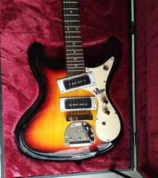 Promotion 1966 Ventures Vintage Sunburst Electric Guitar Tremolo Bridge Dual P90 Pickups Dot Inlay Chrome Hardware9494407