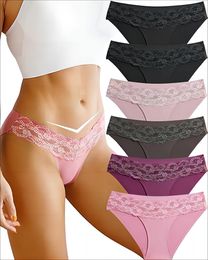 Seamless Underwear for Women Sexy No Show Bikini Pants Lace Ladies High Cut Hipster Invisible Cheeky 6 Pack SXL 240407
