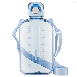 Water Bottles Transparent 750ML Bottle Portable Sports With Time Marker Cup Adjustable Strap For Camping Fitness