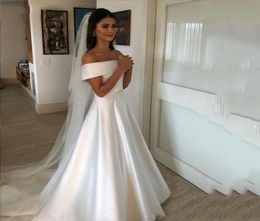 Batea Short Sleeves ALine Satin Wedding Dresses Bridal Gowns 2023 Modest Long Women Wedding Dress Simple Vintage Plus Size9606557