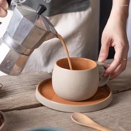 Mugs Japanese Style Ceramic Mug With Saucer Latte Coffee Cup Coffeeware Creative Porcelain Coarse Pottery Office Tea