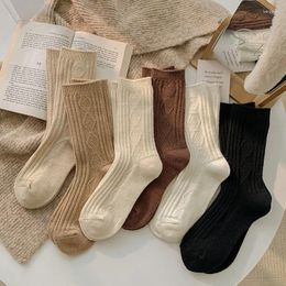Women Socks Wool White For Winter Simple Solid Colour Mid-Length Cashmere Harajuku Cute 1 Pair