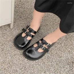 Dress Shoes Belts Buckle For Women Round Toes Ladies Low Heels Sewing Lines Female Loafers Shallow Zapatos Mujer Front Strap Chassure