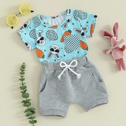 Clothing Sets FOCUSNORM 2pcs Toddler Baby Boys Easter Clothes Outfit Short Sleeve Print T-shirt With Elastic Waist Shorts 0-3Y