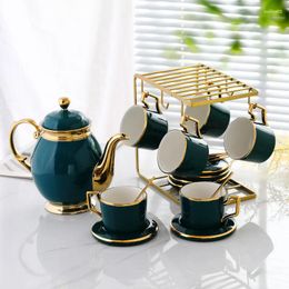 Teaware Sets 1600ML European Luxury Tea Pot Set Ceramic Phnom Penh Teapot Porcelain With Cup Holder Saucer Spoon Home Utensils Coffee Mugs