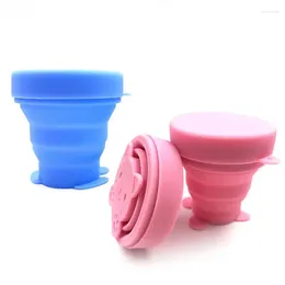 Cups Saucers 2 Color Optional Portable Cartoon Animals Pattern Fold Silicone Water Cup Retractable Travel Outdoor Camping Drinkware