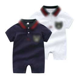 Baby sequins cat embroidery rompers toddler designer clothing infant stripe POLO lapel short sleeve jumpsuits newbron boys cotton bodysuits Z7549