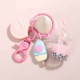 Keychains Lanyards Cute Ice-cream Bubble Tea Biscuit Pink Key Rings Friendship For Best Friend Women Girl Handbag Gift Jewelry Q240403