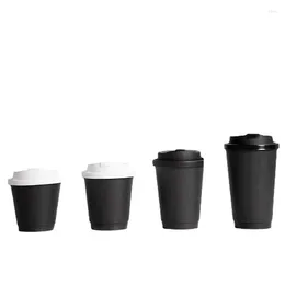 Disposable Cups Straws 500PCS Black Double-Layer Drink Take Out Away Coffee Paper Cup