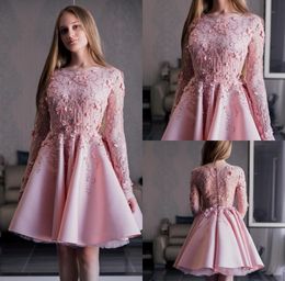 Modest New Arrival Evening Dresses Jewel Neck Long Sleeve Sequins Applique Ruched Formal Dresses Button Knee Length Party Gowns3116714