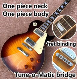 Delivery one piece Neck one piece body electric guitar in sunburst Upgrade TuneoMatic bridge guitar Tiger Flame guitar1973772