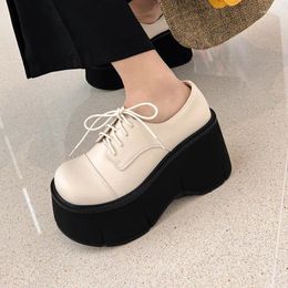 Dress Shoes Women's Mary Janes Platform Wedges Spring 2024 Round Head Pumps Lace-Up Casual Comfortable Loafers Black Female