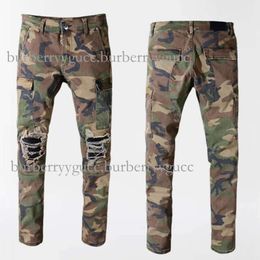 Мужчина-дизайнер для Mens Am Fashion Brand Brand Motorcycle Bants Vintage Multi Pocket Slim Fit Elastic Maringled Stacked Jeans Men Camo Color Size 28-40