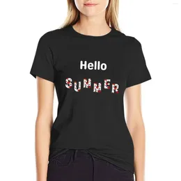 Women's Polos Hello Summer - Funny And Cute T-Shirts Quotes T-shirt Plus Size Tops Korean Fashion Oversized Workout Shirts For Women