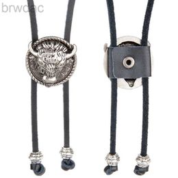 Bolo Ties Western Vintage Bolo Tie for Men Cow Skull Designs Cowboy Tie Black Leather Bolo Necktie Necklace Cowboy Jewellery 240407