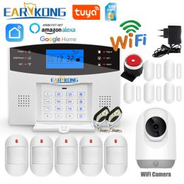 Kits Tuya WiFi Smart Home Alarm System GSM Security Burglar Alarms 433MHz Wireless Door Window Smoke Gas Leak Detector Water Leakage