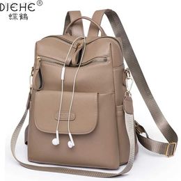 Multi-function Bags 2023 Leather Backpack Womens Solid Color Fashion Trend Casual Large Capacity Travel Bag School Youth Girls yq240407