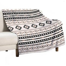 Blankets Aztec Black Brown Cream Mixed Motifs Pattern Throw Blanket Vintage Thin Luxury