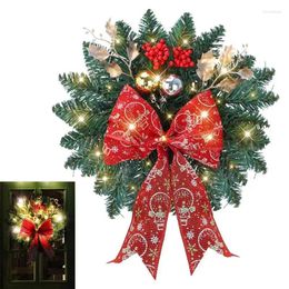 Decorative Flowers Pre-Lit Christmas Wreath Table Centerpiece Decorations Artificial Door With Led Lights For Wall Stairs And Gate
