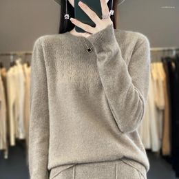 Frauenpullover Merino Wolle runder Nacken hohl höhle Farbe Langarm Pullover Pullover Herbst/Winter Fashion Lose Deckmantel