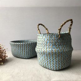Foldable Handmade Seagrass Flower Pot Storage Wicker Basket Rattan Straw Home Garden Wave Pattern Planter pots Laundry 240325
