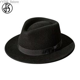 Wide Brim Hats Bucket French mens black jazz hat with ribbons Panama felt Fedoras wedding party Trilby unisex style yq240407