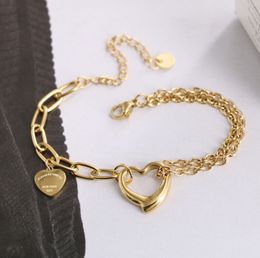 Never Fading gold two heart Chain Bracelets 18K Gold Plated Luxury Designer Bracelets Stainless Steel for men women Jewellery Party Jewellery