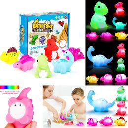 New 6Pcs Baby Cute Bath Swimming Water Play LED Light Up Toys Float Induction Luminous Dinosaur Toy For Kids Funny Gift