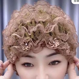 New Beauty Yarn Flower Elastic Lace Whitening Hair Protection Wig Muss Hat Layered Hat Home Hat