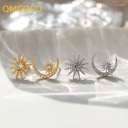 Stud Earrings QMCOCO Silver Color Sparkling Moon Stars Shape Zircon For Women Trendy Elegant Wedding Party Jewelry Gifts