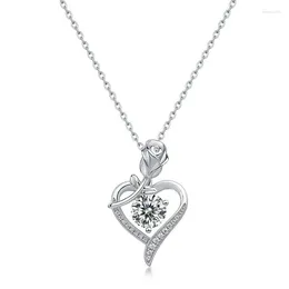 Chains NL017823 Lefei Fashion Luxury Trendy Classic Moissanite Diamond-set Rose Heart Necklaces For Women 925 Silver Party Jewellery Gift