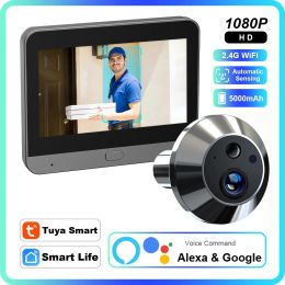 Doorbells Smart Tuya 1080P Peephole Camera WIFI 2.4G door Automatic Sensing Alexa Google Wireless Doorbell for Home Magic Eye Door Camera