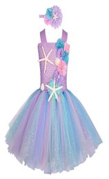 Girls Pastel Mermaid Tutu Dress Under the Sea Theme Birthday Party Costume with Flower Headband Ocean Flower Dresses 112Y T2007096763686