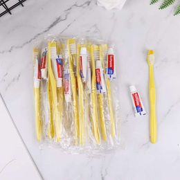 500 Pack Yellow Disposable Toothbrushes with Toothpaste - Individually Wrapped Travel Toothbrush Kit for Homeless, Nursing Home, Hotel - Bulk Supply