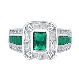 Timeless Fashion Jewellery Sterling Silver Ring Imitation White and Green Gemstone Emerald-Cut Main Stone 5x7 Chic Women's Jewel