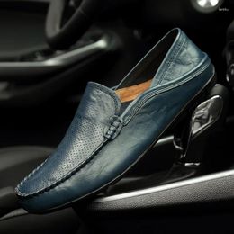 Casual Shoes Leather Men Black Formal Dress Designer Loafers Summer Breathable Slip On Driving