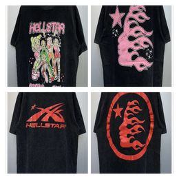 shirt designer t shirtshirts crew neck acetate regular T-Shirts hellstar designer hip hop clothes washed fabric graffiti Lettering foil print pattern